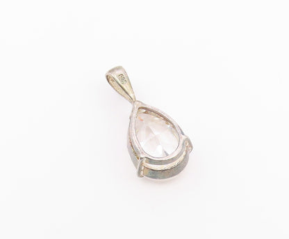 925 Sterling Silver  Vintage Pear Shaped Cubic Zirconia Drop Pendant  PT20844