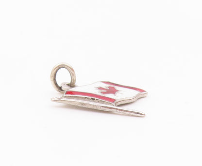 925 Sterling Silver  Vintage Petite Enamel Canadian Flag Pendant  PT15973