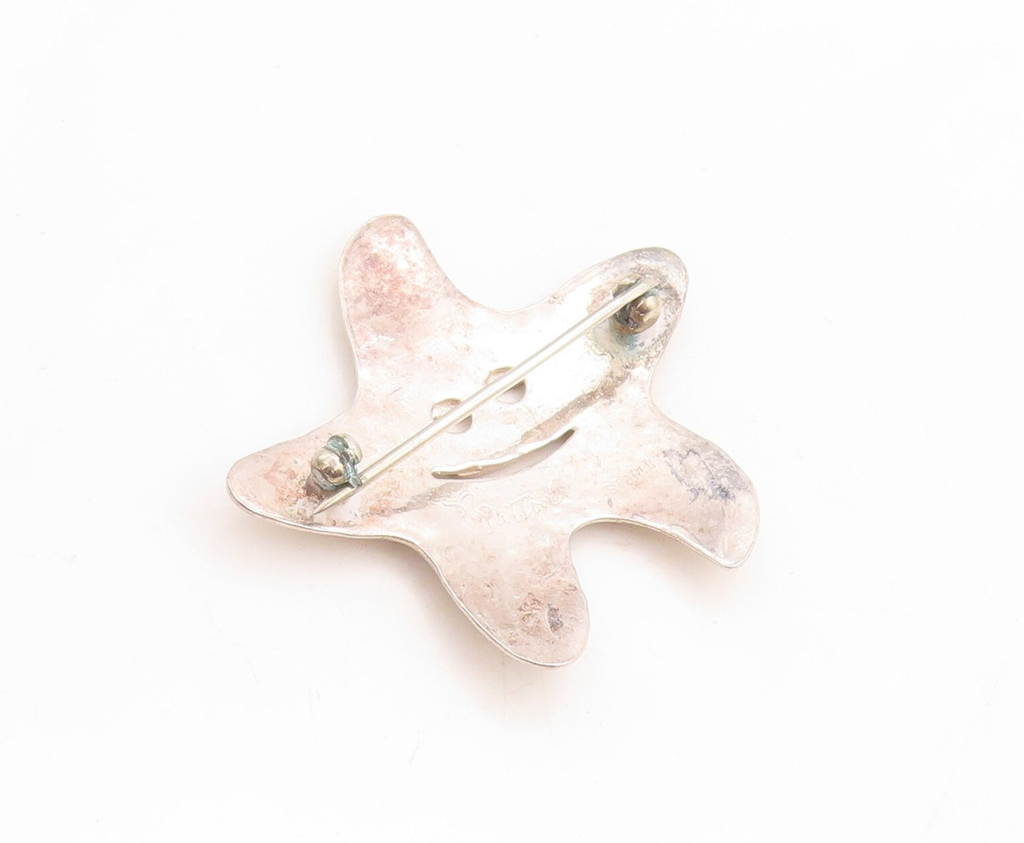 925 Sterling Silver Vintage Brooch Pin Designer Happy Carved Star Fish  BP11448
