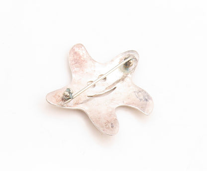925 Sterling Silver Vintage Brooch Pin Designer Happy Carved Star Fish  BP11448