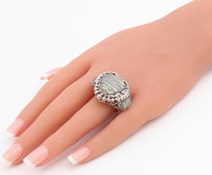 925 Sterling Silver Vintage Ring Green Jasper Botanical Ivy Vine  Sz 12  RG36740