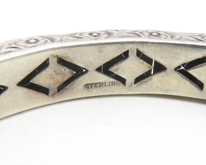 925 Sterling Silver  Vintage Cubic Zirconia Floral Bangle Bracelet  BT4761