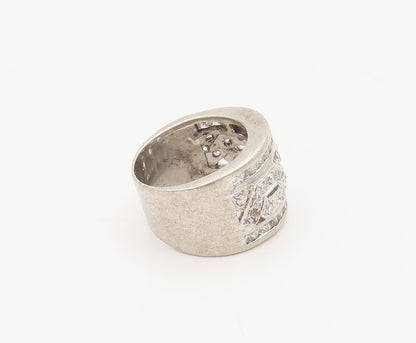 925 Sterling Silver  Vintage Carved Broad Band CZ Solid Ring Sz 6  RG26931