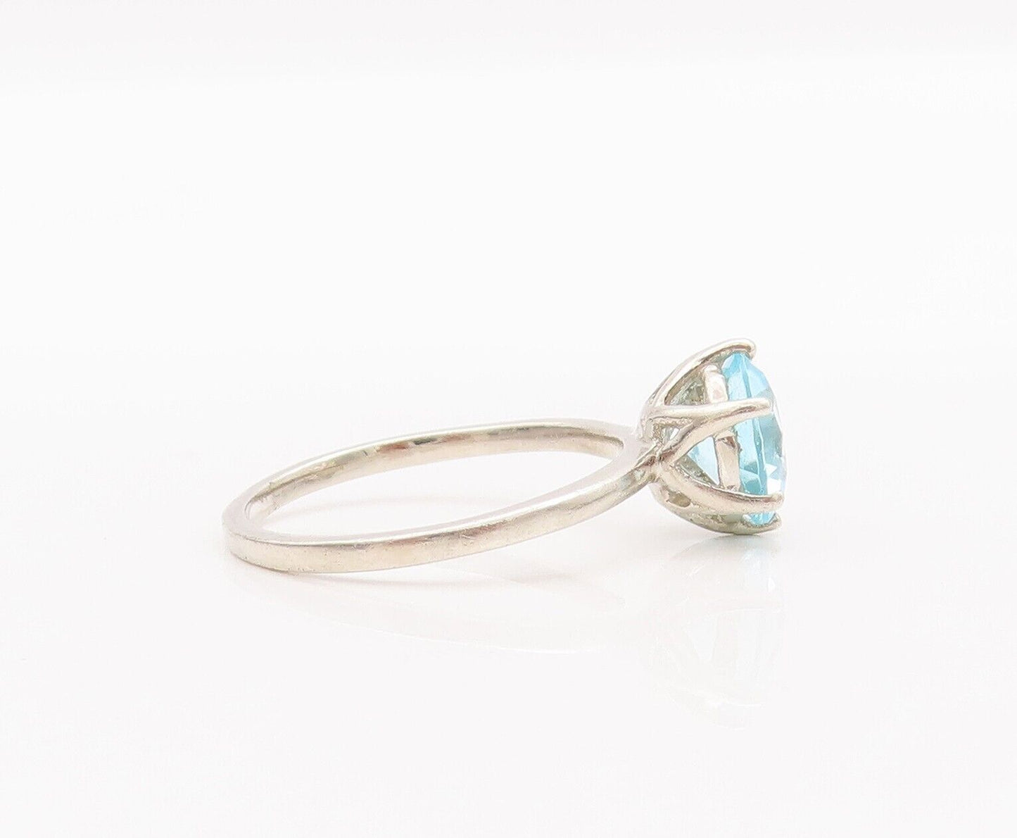925 Sterling Silver Vintage Ring Minimalist Round Blue CZ  Sz 7  RG28232