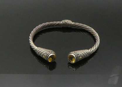 925 Sterling Silver & 18K GOLD  Vintage Citrine Twist Cuff Bracelet  BT8676
