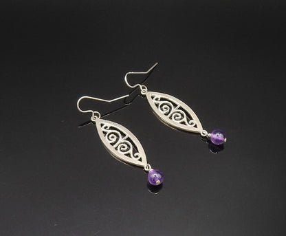 MULTILANA 925 Silver  Vintage Amethyst Bead Spiral Cutout Earrings  EG11824