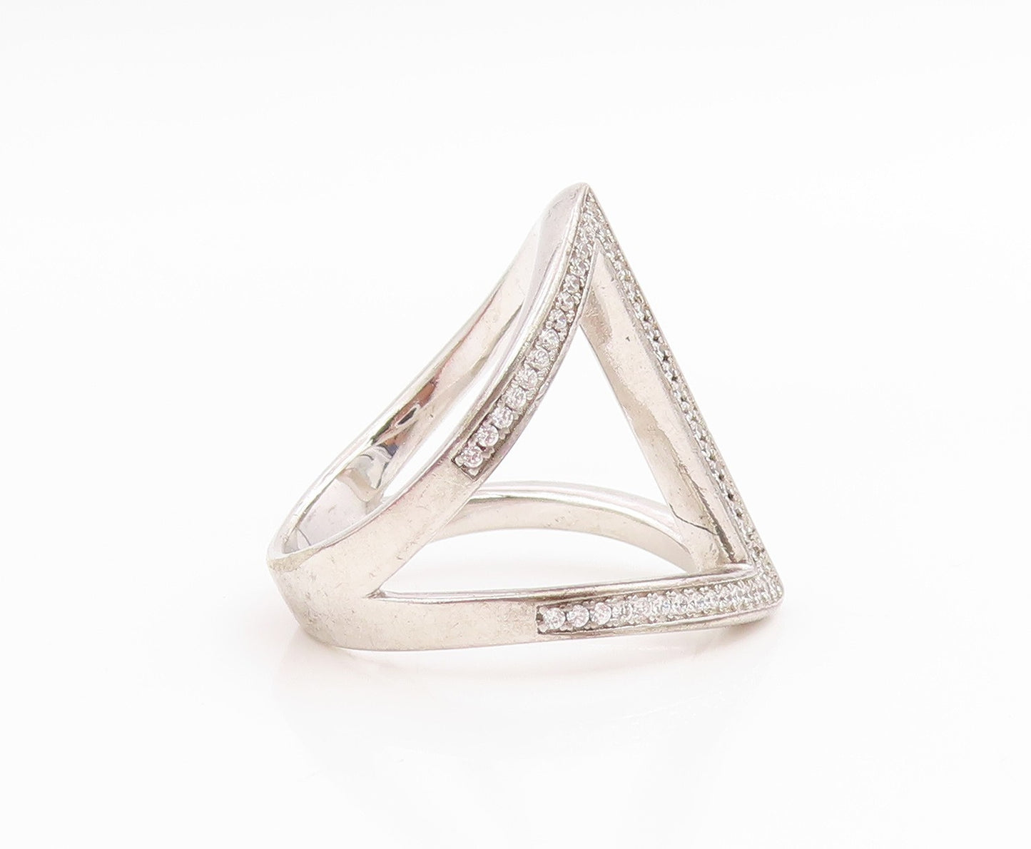 925 Sterling Silver Vintage Ring CZ Abstract Geometric Pave Band  Sz 7  RG35829