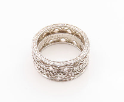925 Sterling Silver Vintage Ring Real Diamonds Floral Scroll Band  Sz 5  RG36210