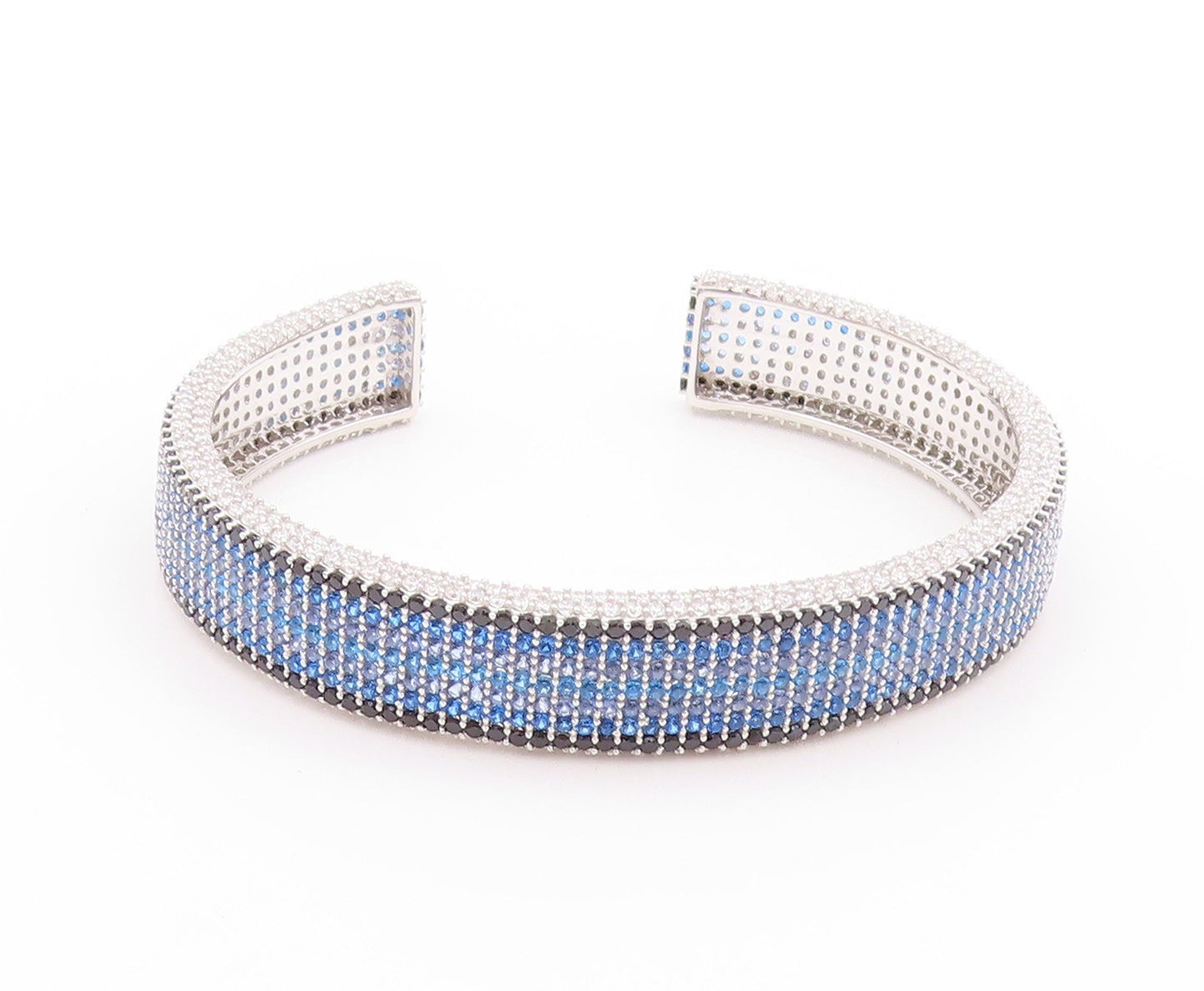 925 Sterling Silver Vintage Bracelet Designer Blue White CZ Spinel Cuff  BT11200