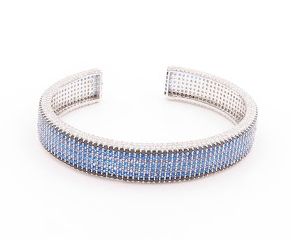 925 Sterling Silver Vintage Bracelet Designer Blue White CZ Spinel Cuff  BT11200