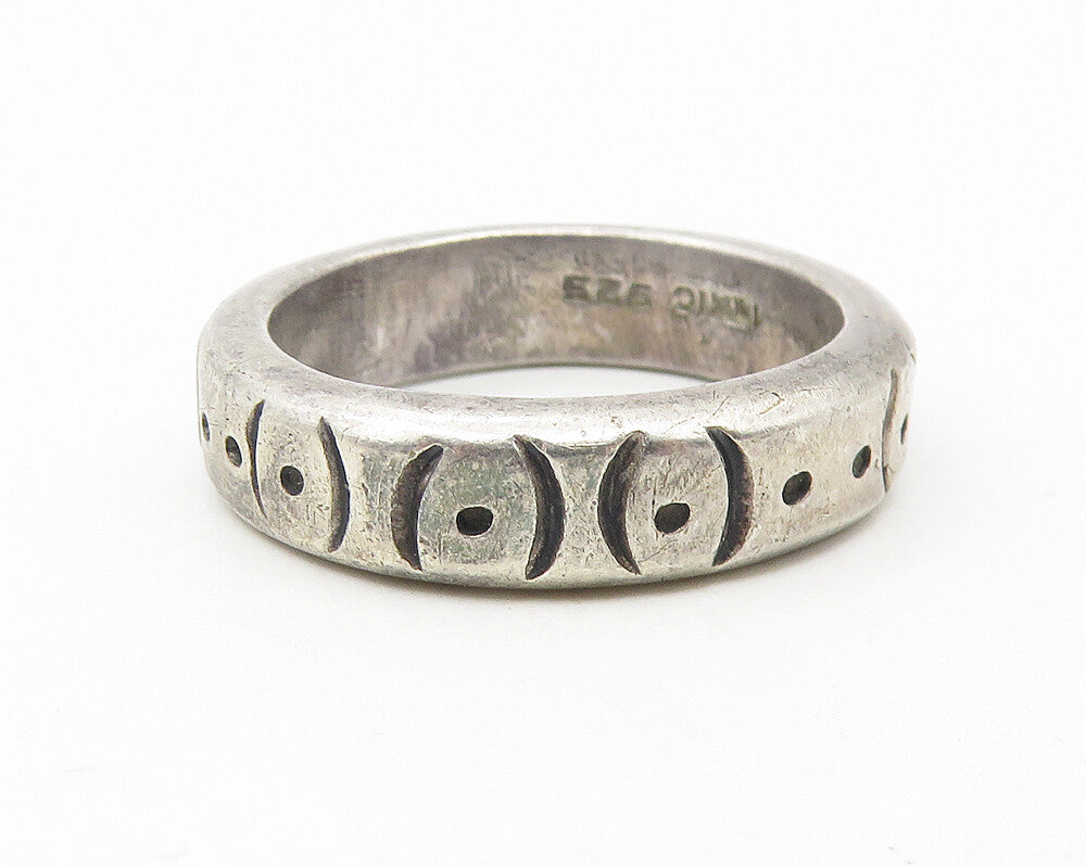 MEXICO 925 Sterling Silver  Vintage Dark Tone Etched Band Ring Sz 9  RG11497