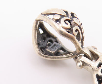 925 Sterling Silver  Vintage Abalone Shell Swirl Floral Motif Pendant  PT19826