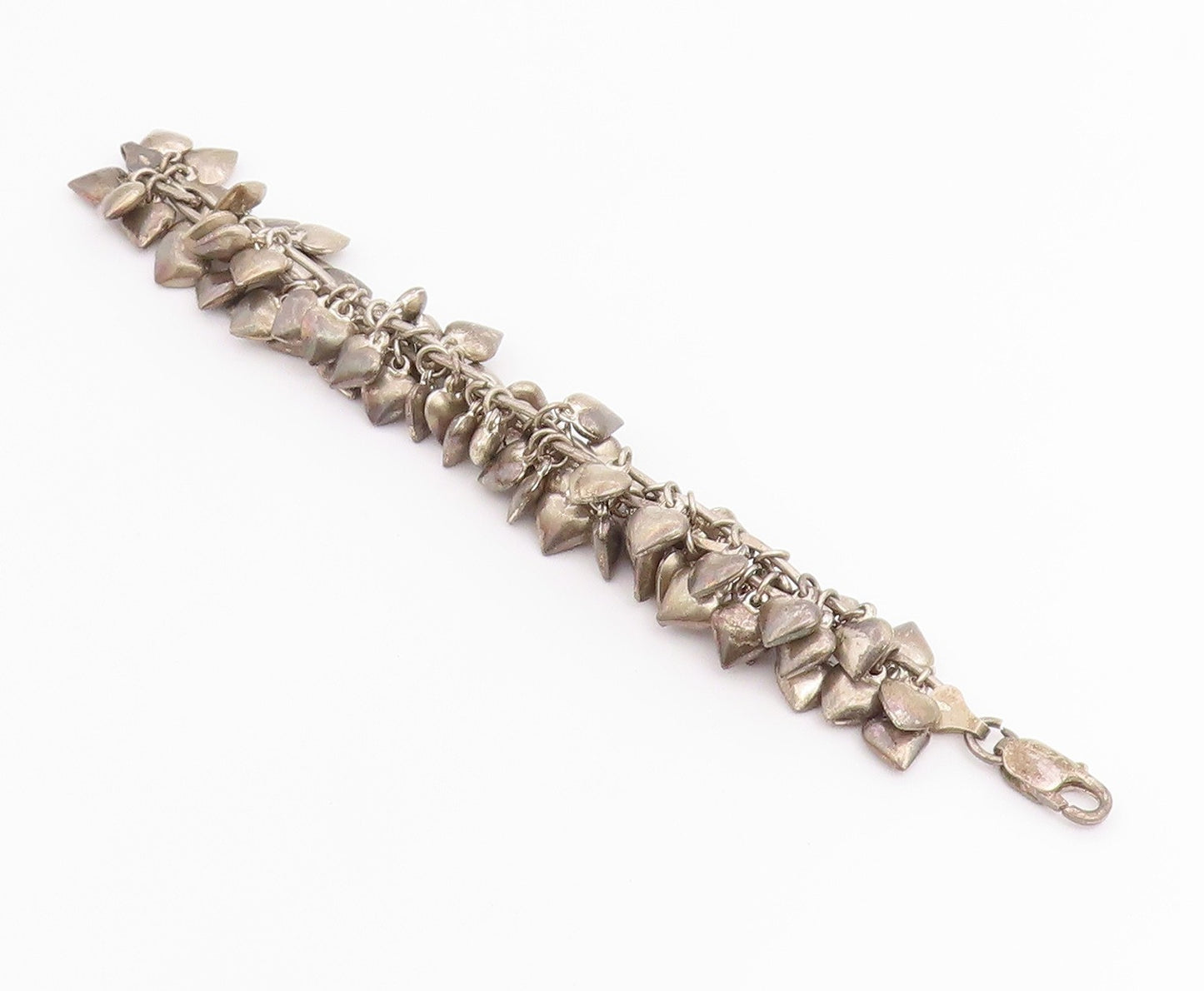 925 Sterling Silver Vintage Bracelet Chunky Love Heart Cascade Chain  BT12205