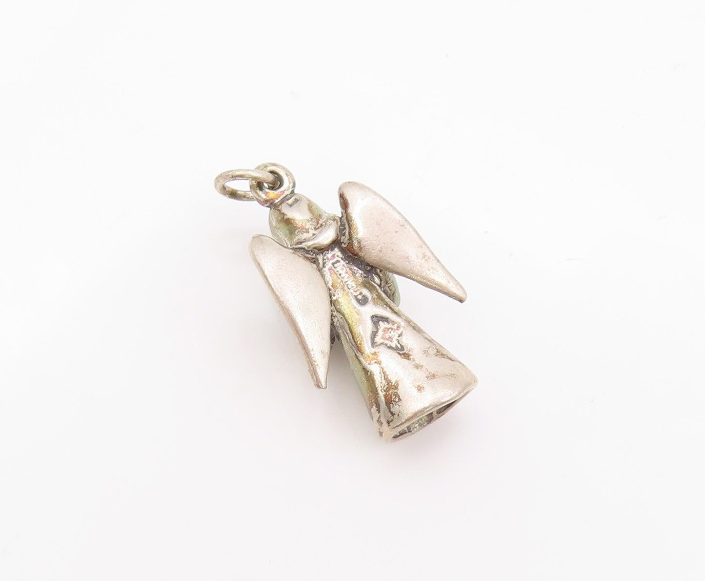925 Sterling Silver Vintage Pendant Dark Tone Cutout Praying Angel Charm PT23932
