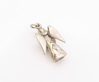 925 Sterling Silver Vintage Pendant Dark Tone Cutout Praying Angel Charm PT23932