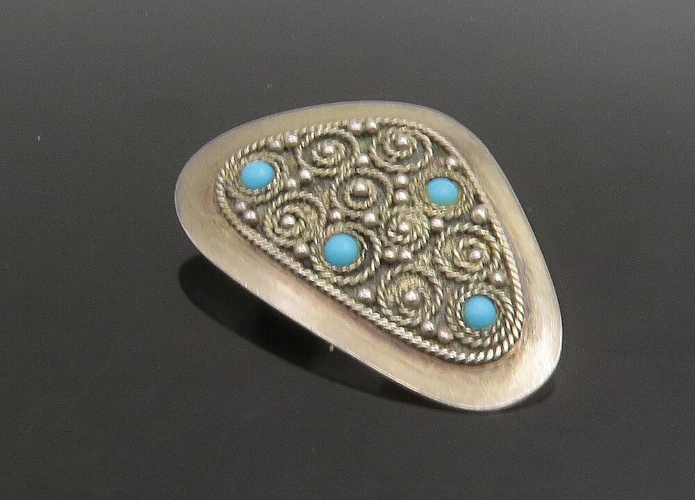 ISRAEL 925 Sterling Silver  Vintage Turquoise Swirl Twist Brooch Pin  BP9047