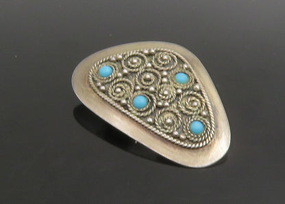 ISRAEL 925 Sterling Silver  Vintage Turquoise Swirl Twist Brooch Pin  BP9047