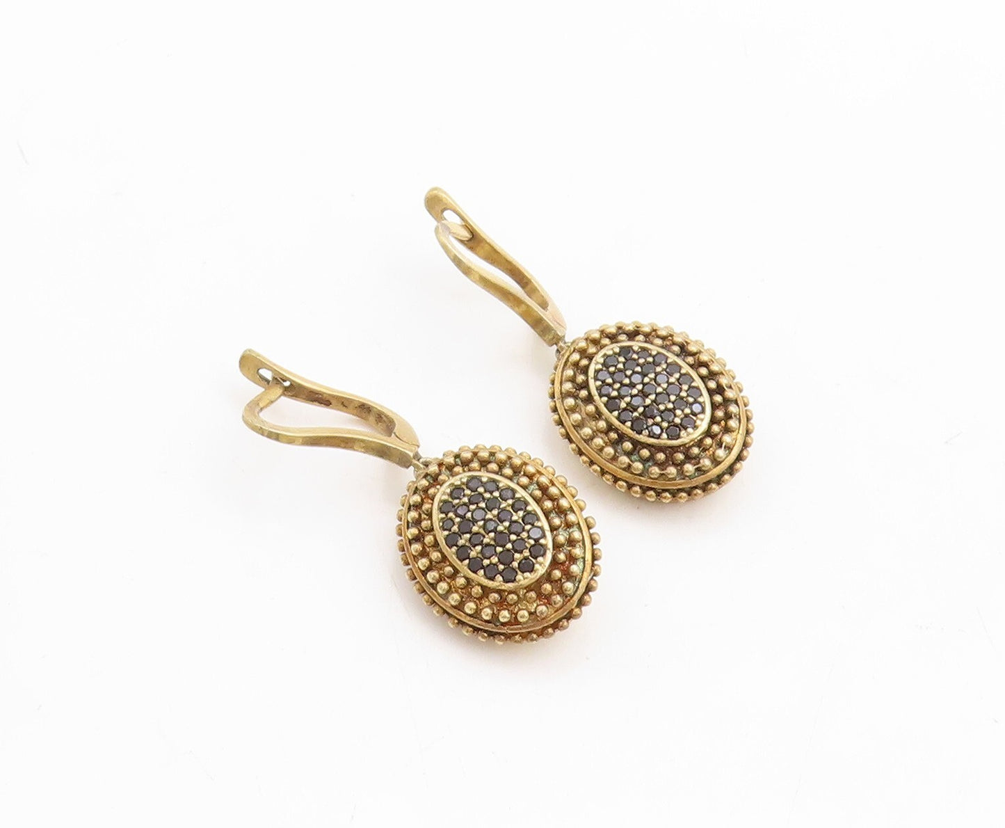 925 Sterling Silver Vintage Earrings Gold Plated Round Sapphire Beaded  EG13267