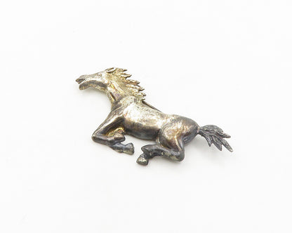 MEXICO 925 Silver  Vintage Dark Tone Galloping Horse Animal Brooch Pin  BP7507