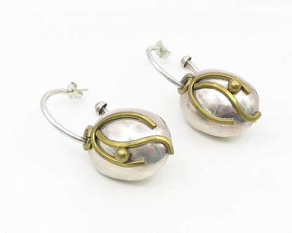 925 Sterling Silver  Vintage Shiny 2 Tone Detail Hollow Drop Earrings  EG5499