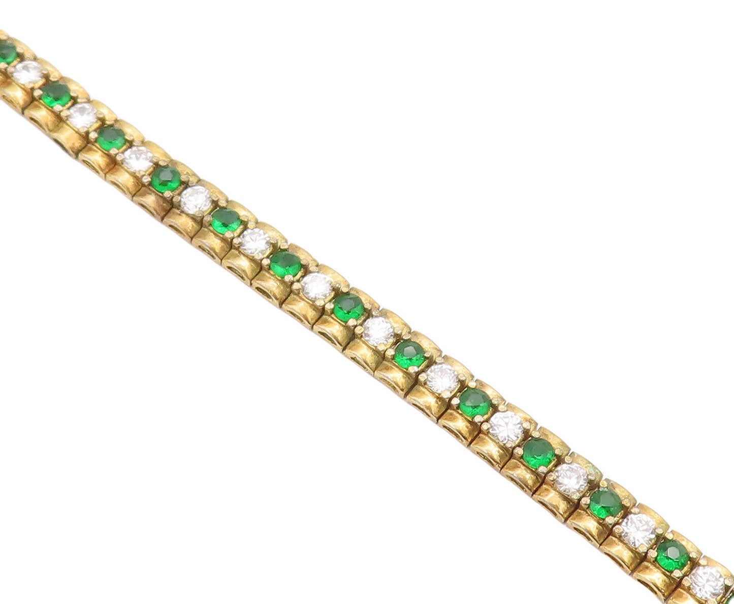 925 Sterling Silver Vintage Bracelet Gold Plated Green & White CZ  BT10623