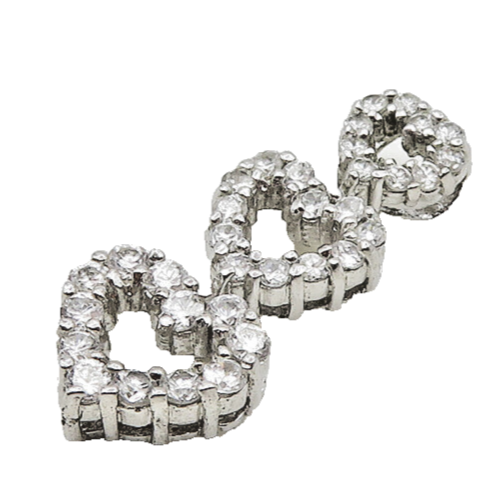925 Sterling Silver  Cubic Zirconia Graduated Love Hearts Pendant  PT14739