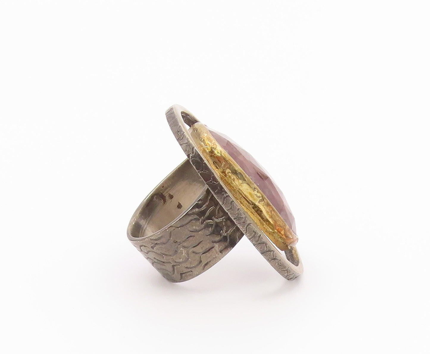 925 Sterling Silver Vintage Ring Modernist Faceted Quartz Band  Sz 6  RG36563