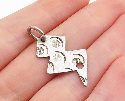 925 Sterling Silver  Vintage Etched Pattern Thunder Bolt Drop Pendant  PT3649
