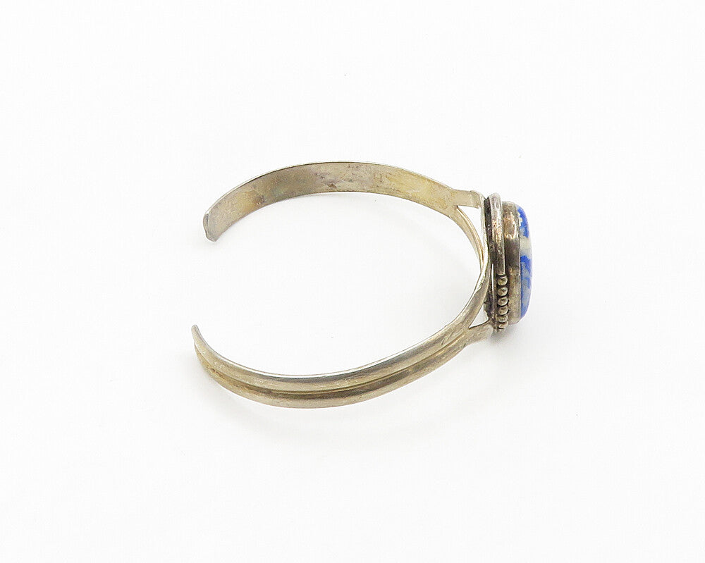 925 Sterling Silver  Vintage Cabochon Cut Sodalite Split Cuff Bracelet  BT7843
