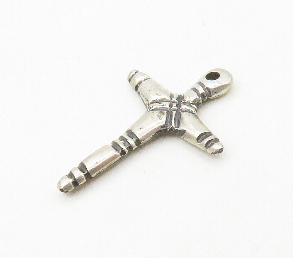 925 Sterling Silver  Vintage Petite Etched Religious Cross Pendant  PT13221