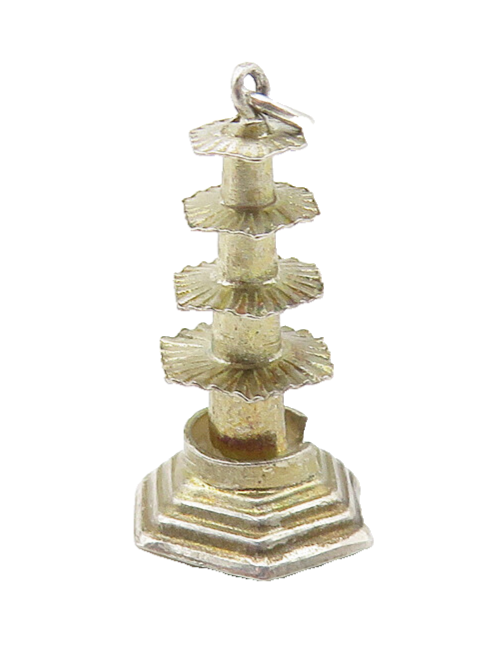 925 Sterling Silver  Vintage Petite Tower Building Drop Pendant  PT7944