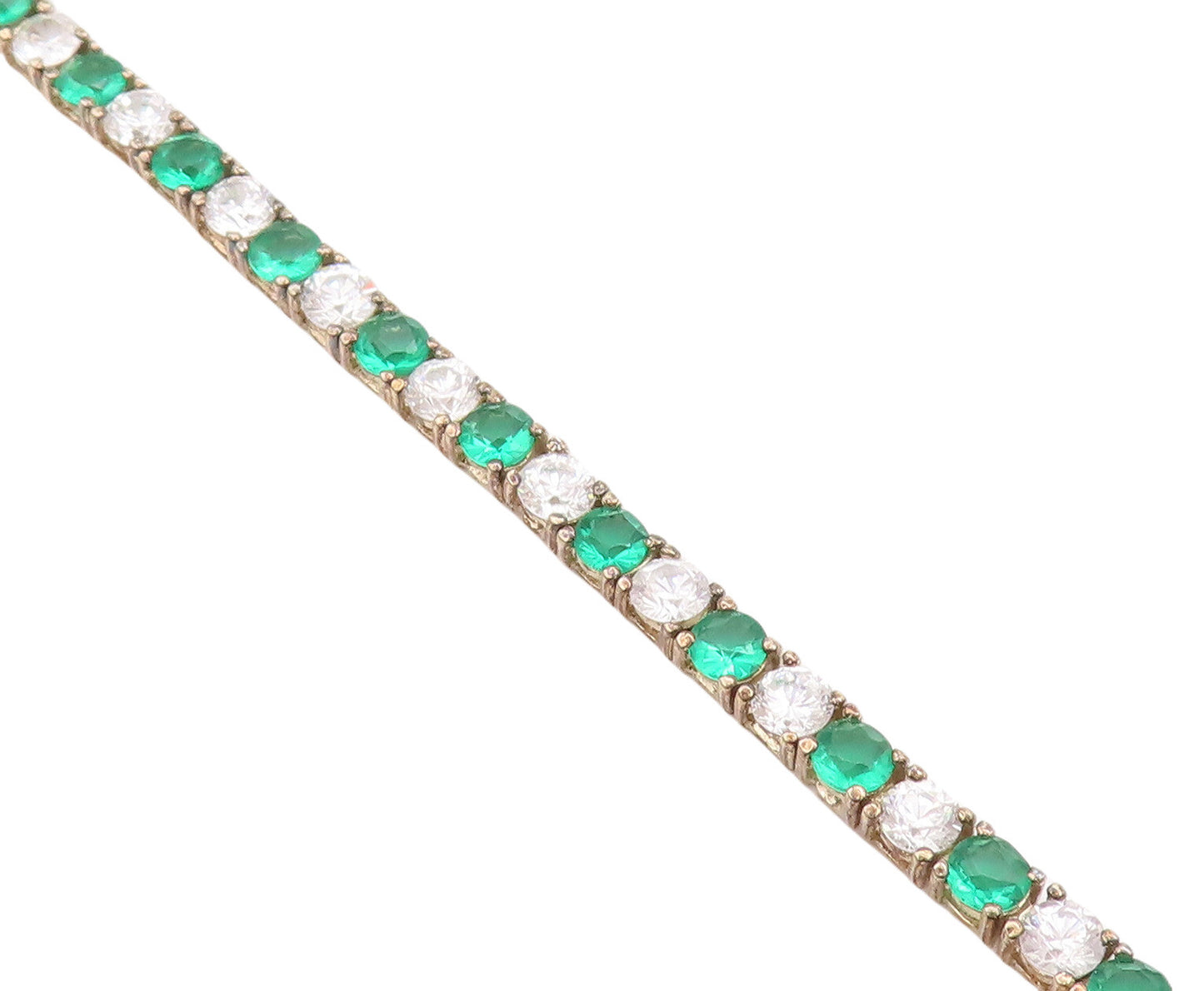 925 Sterling Silver Vintage Bracelet Gold Plated Round Green White Topaz BT10621