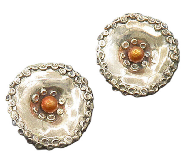 925 Sterling Silver  Vintage Two Tone Modernist Flower Drop Earrings  EG10226