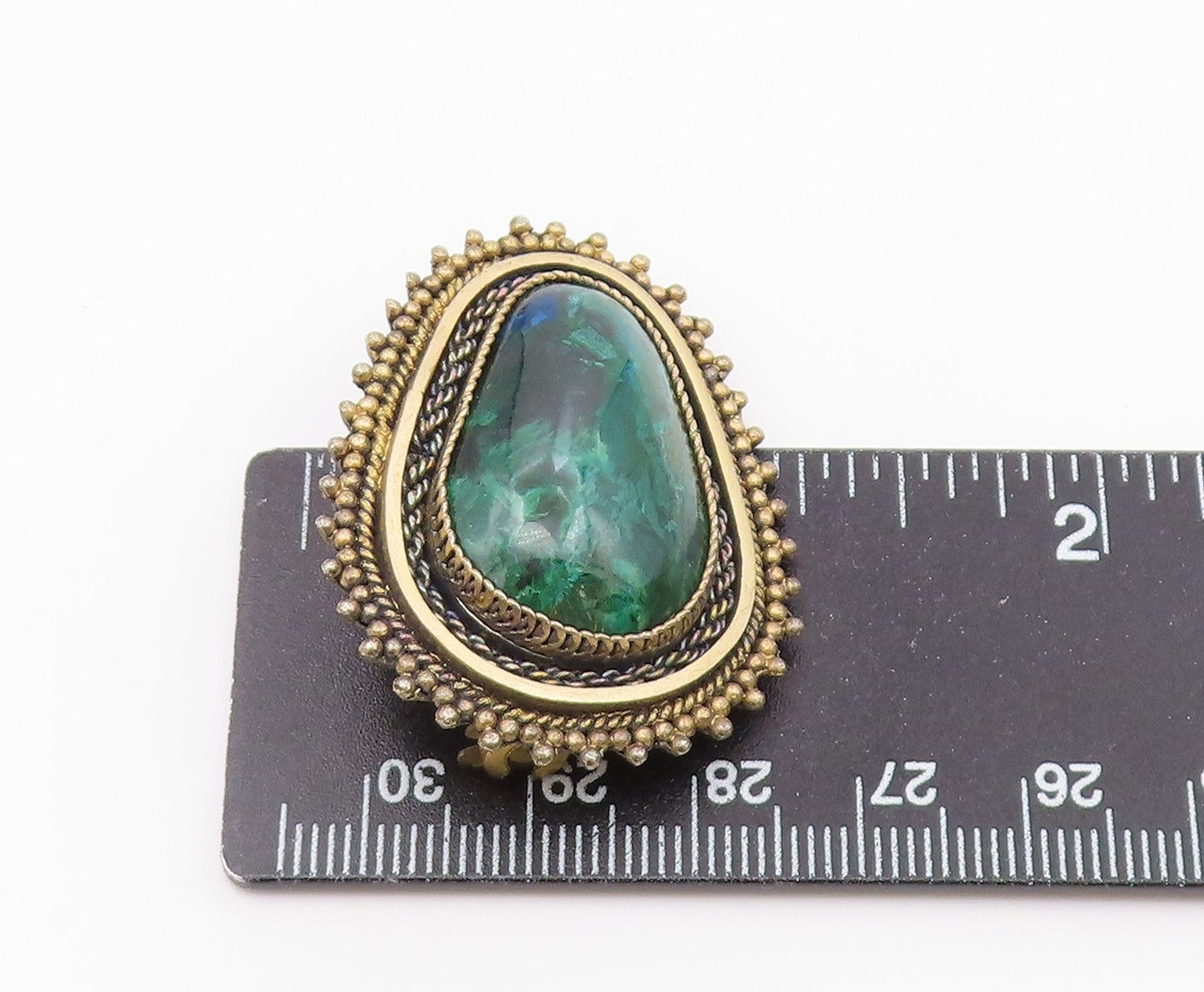 ISRAEL 925 Sterling Silver  Vintage Eilat Stone Twist Border Brooch Pin BP4457