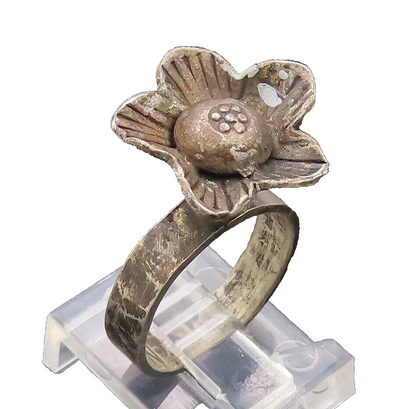925 Sterling Silver Vintage Ring Minimalist 3D Cut Carved Flower Sz 5 RG27888