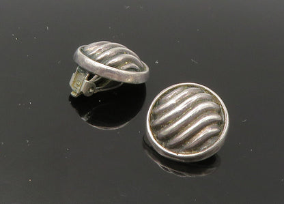 925 Sterling Silver  Vintage Fluted Dome Round Non Pierce Earrings  EG11047
