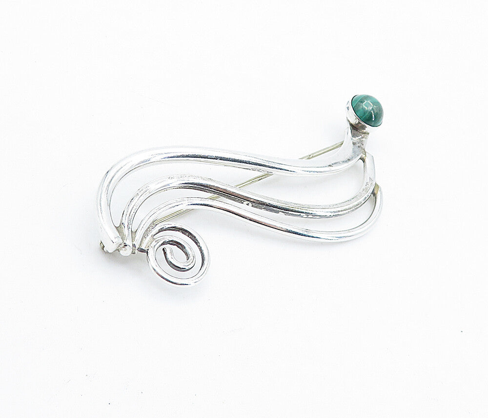 925 Sterling Silver  Vintage Malachite Shiny Split Swirl Brooch Pin  BP1654