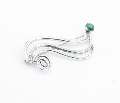 925 Sterling Silver  Vintage Malachite Shiny Split Swirl Brooch Pin  BP1654
