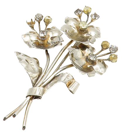 925 Sterling Silver  Vintage Topaz Shiny Flower Bouquet Brooch Pin  BP5834