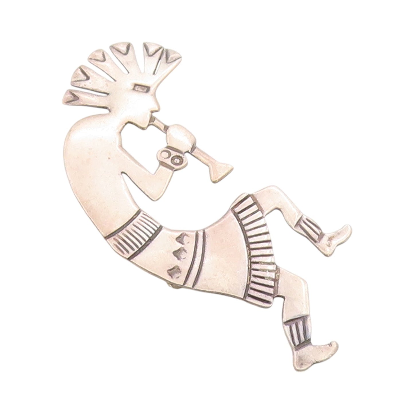 925 Sterling Silver Vintage Brooch NAVAJO Etched Kokopeli Flute Player  BP11753