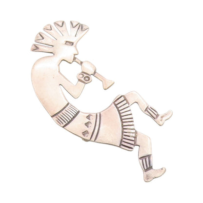 925 Sterling Silver Vintage Brooch NAVAJO Etched Kokopeli Flute Player  BP11753
