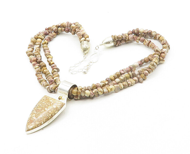 DTR JAY KING 925 Silver  Vintage Brown Jasper Beaded Chain Necklace  NE2894