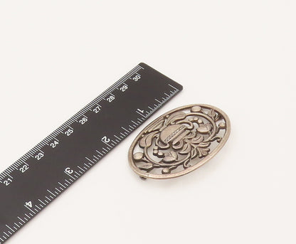 925 Silver  Vintage Antique Plant Vase & Cherry Vine Brooch Pin  BP10254