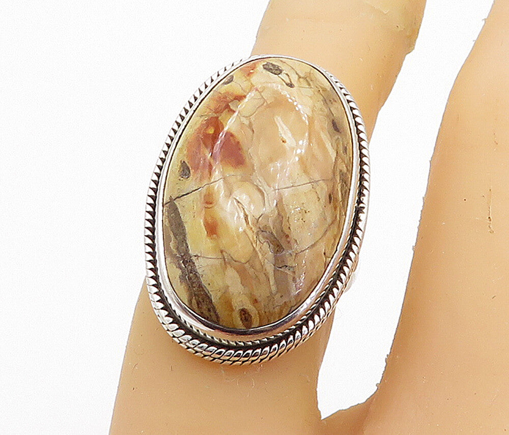 925 Sterling Silver  Cabochon Cut Brown Jasper Cocktail Ring Sz 6  RG7809
