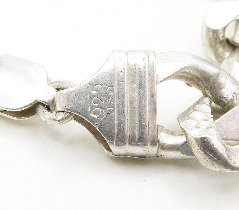 925 Sterling Silver  Vintage Shiny Chiseled Curb Link Chain Necklace  NE2558