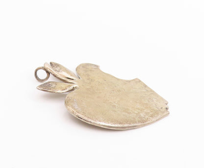 925 Sterling Silver Vintage Pendant Designer Large Bitten Apple  PT24736