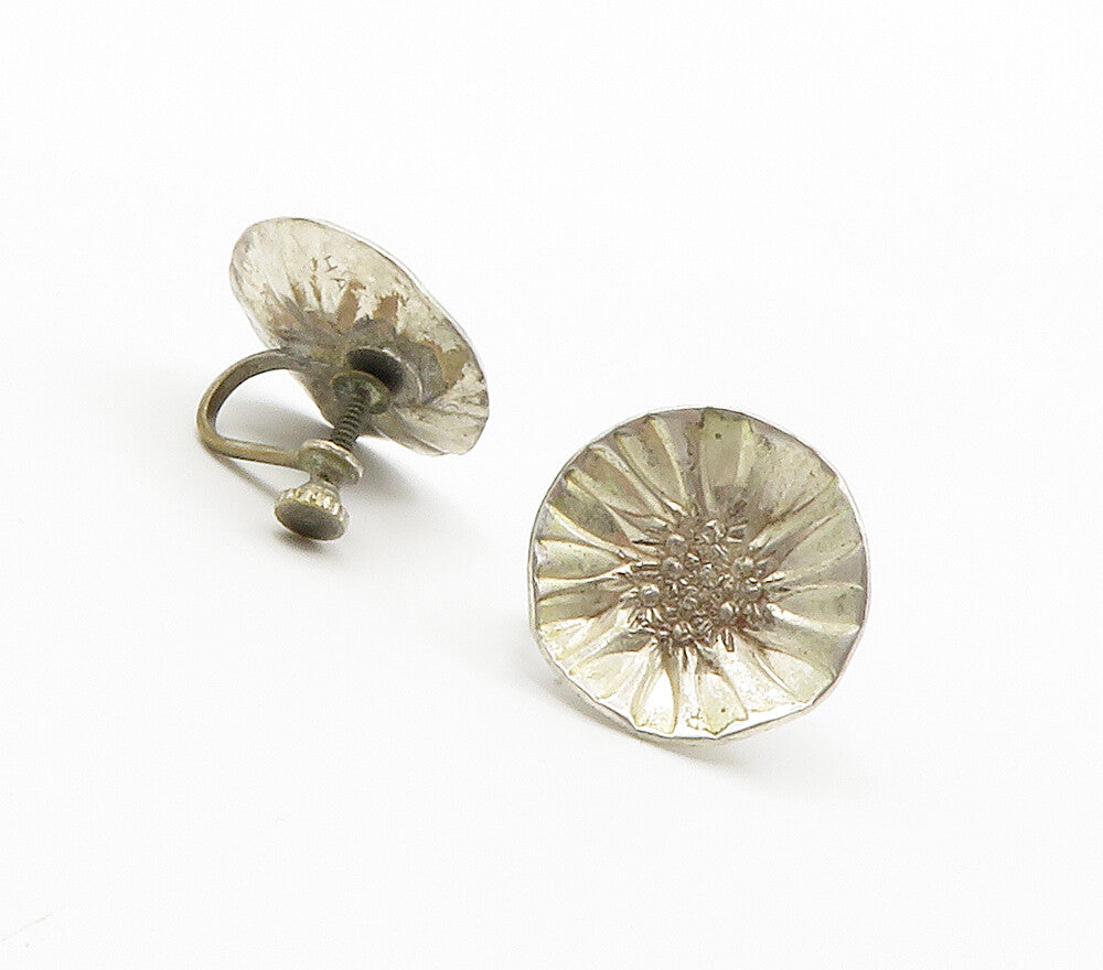 925 Sterling Silver  Vintage Handmade Floral Non Pierce Drop Earrings  EG7491
