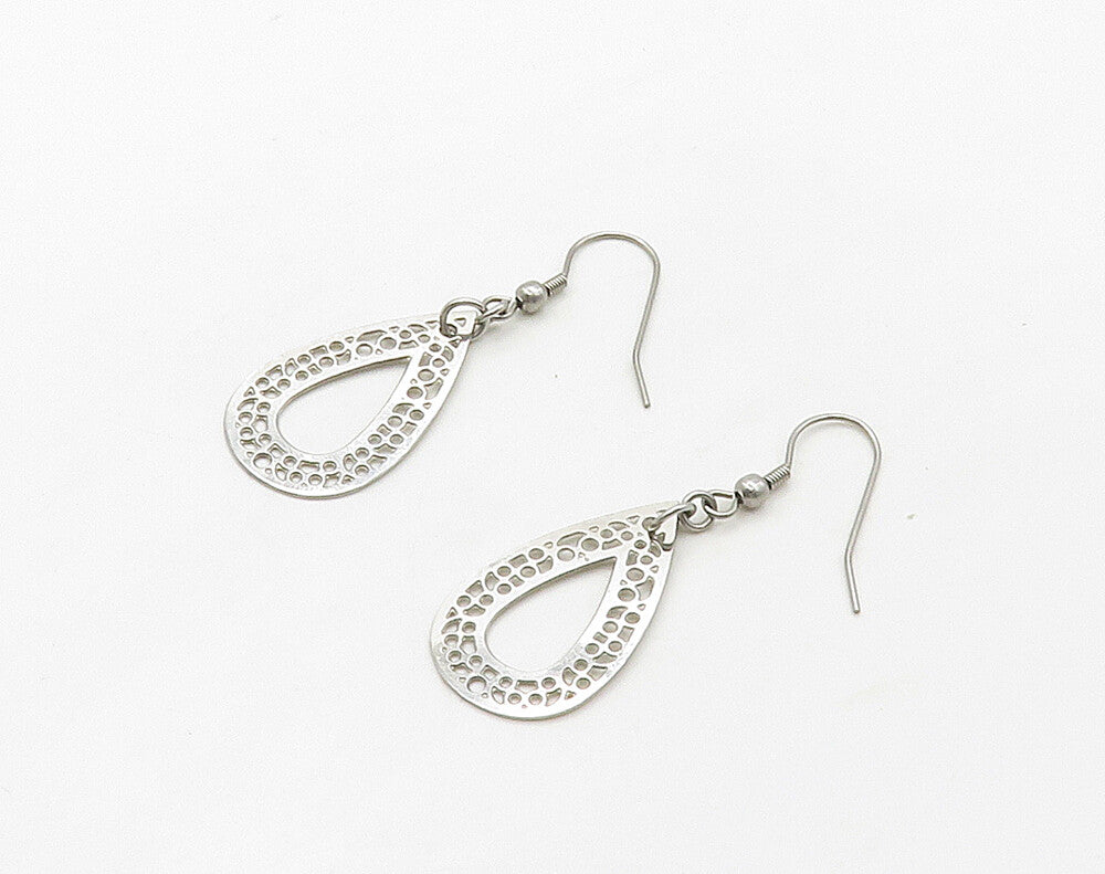 925 Sterling Silver  Shiny Open Tear Drop Shape Dangle Earrings  EG8253