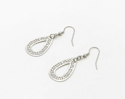 925 Sterling Silver  Shiny Open Tear Drop Shape Dangle Earrings  EG8253