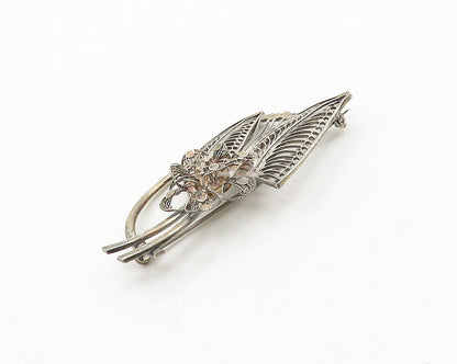 925 Sterling Silver  Vintage Filigree Detail Floral Motif Brooch Pin  BP7292